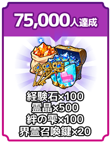 事前登録者数75,000人 経験石×100 霊晶×500 絆の雫×100 界霊召喚鍵×20