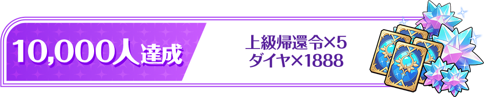 10,000人達成 上級帰還令×5 ダイヤ×1888
